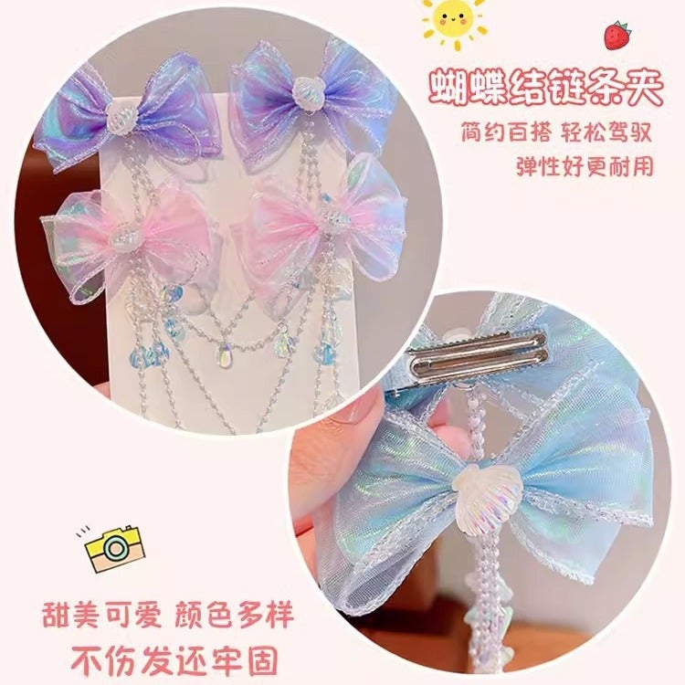 Children'S Mermaid Shell Hairpin Bowknot Girl'S Tassel Forehead Chain Princess Headwear Little Girl'S Ear Hanging Colorful - Image 5